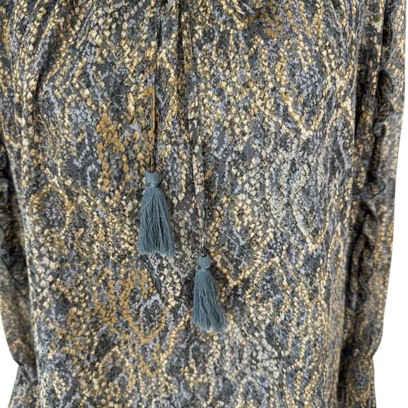 ANTHROPOLOGIE BTFL-Life Blouse Size M Boho Animal Print Ruffle Metallic Threads - Picture 8 of 13